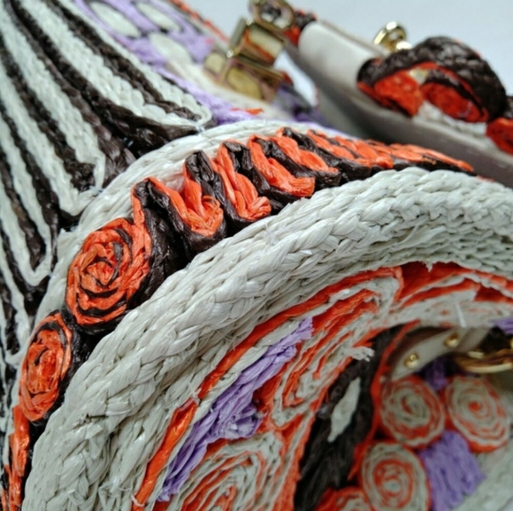 Dolce & Gabbana Raffia Embroidered Floral Shoulder Bag Rare - Picture 6 of 14